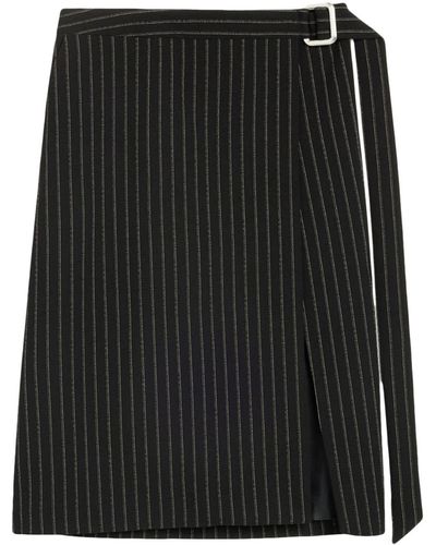 Ami Paris Buckled Striped Midi Skirt - Black