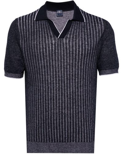 Fedeli Spread-collar Ribbed Polo Shirt - Blue