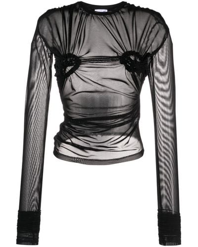 VAQUERA Ruched Detailed Mesh Top - Black