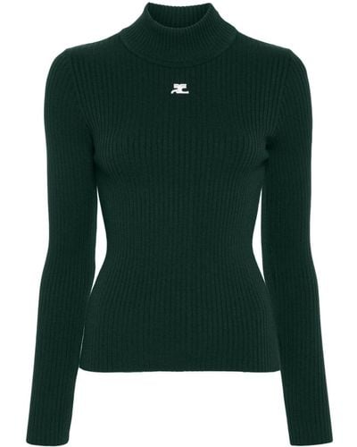 Courreges Logo-patch Ribbed Sweater - Green