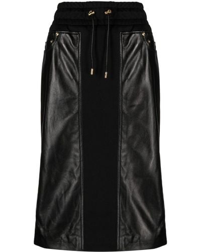 Tom Ford Paneled Leather And Cotton-blend Jersey Midi Skirt - Black