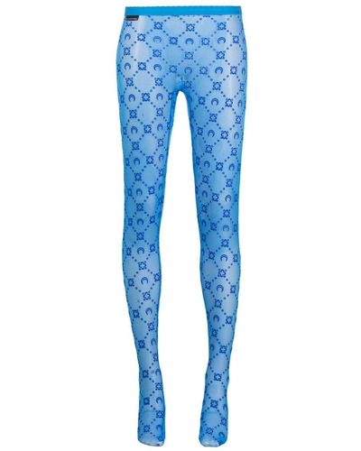 Marine Serre Flocked-moonogram Tights - Blue