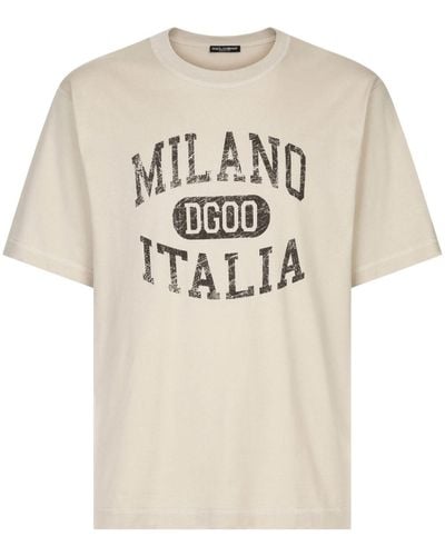 Dolce & Gabbana Dg Logo-print Cotton T-shirt - Natural