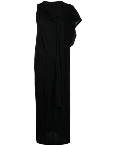 Yohji Yamamoto Vestido largo drapeado asimétrico - Negro
