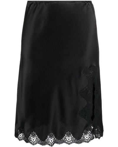 Saint Laurent High-waist Lace-trim Skirt - Black