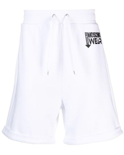 Moschino Logo-appliqué Drawstring-waist Cotton Shorts - White