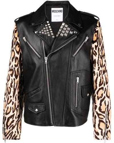 Moschino Veste en cuir à motif léopard - Noir