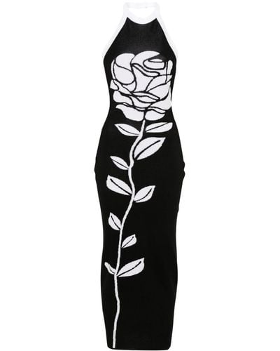 Balmain Langes Jacquard-Kleid mit Blumenmuster - Schwarz