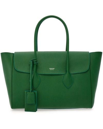 Ferragamo Large Leather Tote Bag - Green