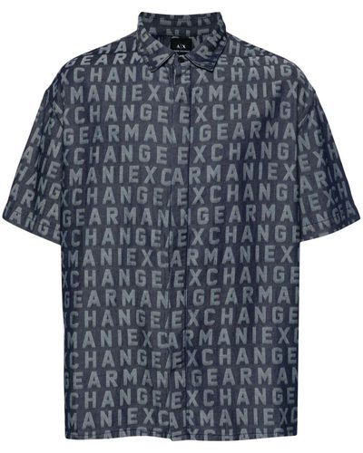 Armani Exchange Logo-jacquard Cotton Shirt - Blue