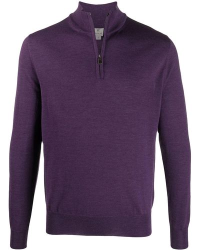 Canali Zipped Funnel-neck Pullover - Purple