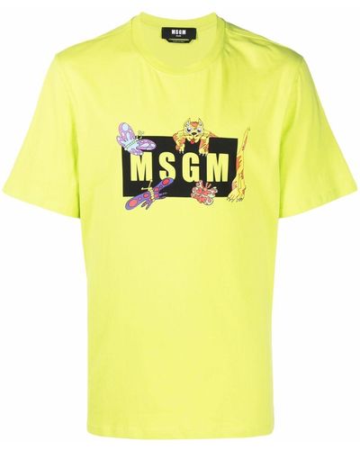 MSGM Funny Tiger Logo-print Short-sleeve T-shirt - Yellow