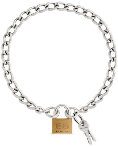 Balenciaga Locker-pendant Chain Necklace - Metallic