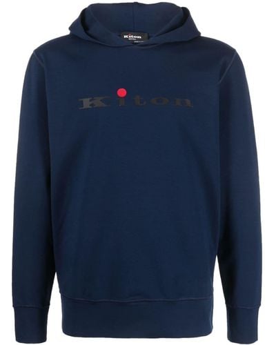 Kiton Logo-print Jersey Hoodie - Blue