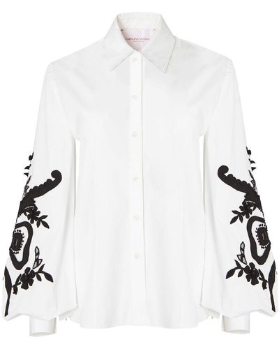 Carolina Herrera Chemise brodée à manches bouffantes - Blanc