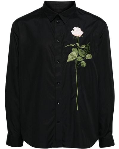 Simone Rocha Katoenen Overhemd Met Geborduurde Roos - Zwart