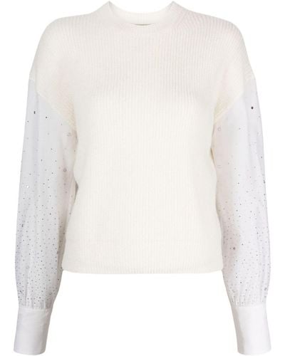 Peserico Sheer-sleeve Knitted Jumper - White