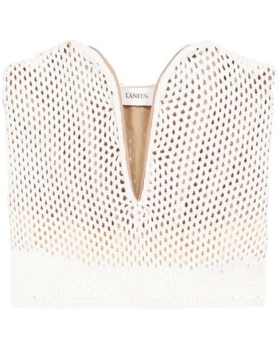 Laneus Crochet-knit Strapless Top - White