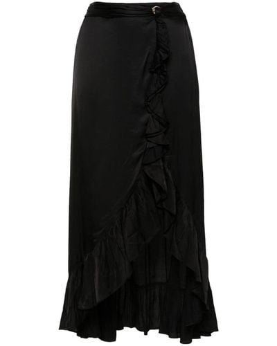 Maje Ruffled Satin Midi Skirt - Black
