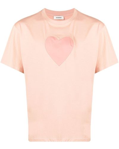 Sandro T-shirt en coton à imprimé cœur - Rose