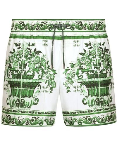 Dolce & Gabbana Majolica-print Swim Shorts - Green