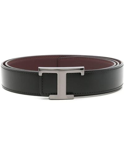 Tod's T-buckle Reversible Leather Belt - Black