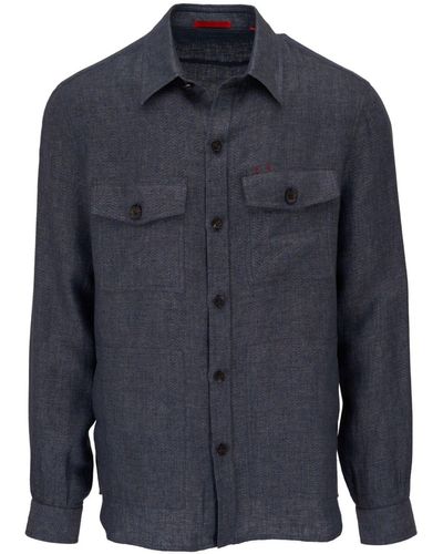 Isaia Hemdjacke aus Leinen - Blau