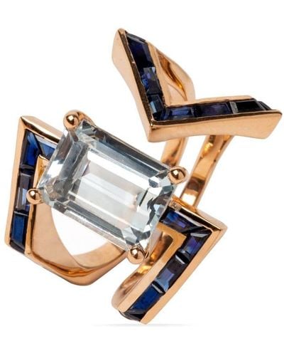 Gaelle Khouri Bague Figure Particulière en or rose 18ct sertie de diamants et de saphirs - Bleu