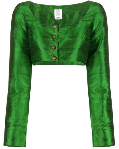 Rosie Assoulin Cropped Silk-shantung Blouse - Green