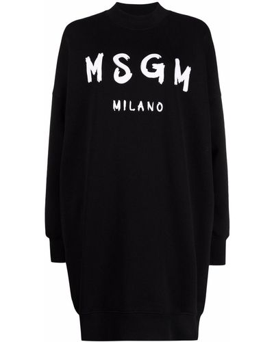 MSGM Brushstroke-logo Sweatshirt Dress - Black