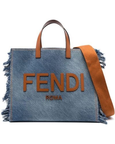 Fendi Fringe-detailing Denim Tote Bag - Blue