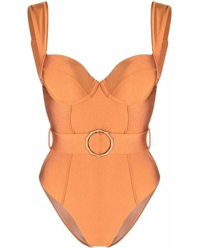 Noire Swimwear Belted One Piece Swimsuit - Orange