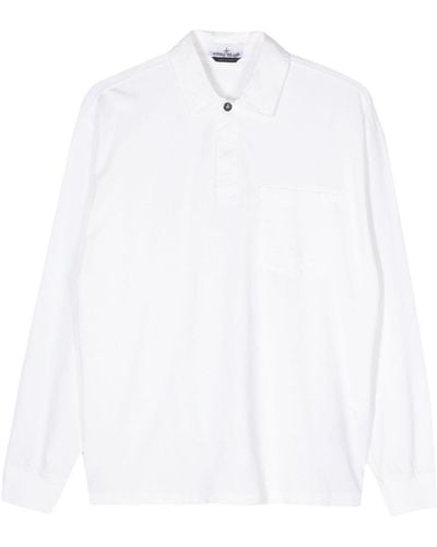 Stone Island Embroidered-logo Cotton Polo Shirt - White