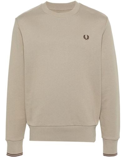 Fred Perry Logo-embroidered Cotton Sweatshirt - Natural