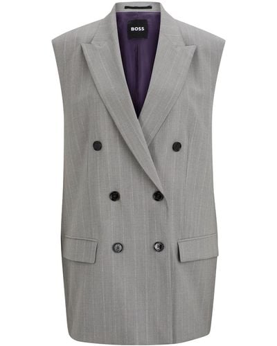 BOSS X Naomi Campbell Pinstriped Virgin Wool Waistcoat - Grey