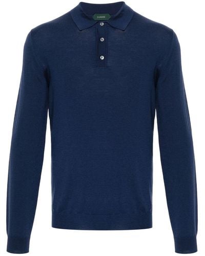 Zanone Fine-knit Polo Shirt - Blue