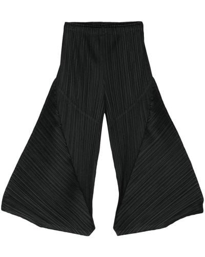 Pleats Please Issey Miyake Pantalon court à design plissé - Noir