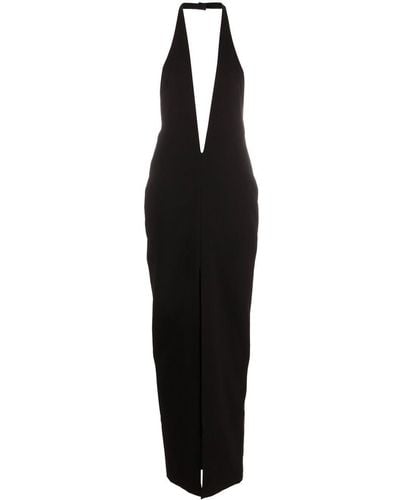 Monot Halterneck Plunging-neckline Gown - Black