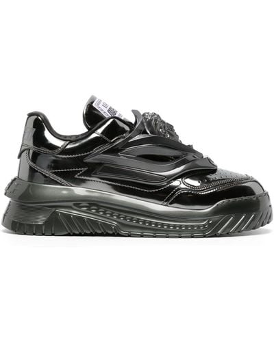 Versace Odissea Laminated Leather Sneakers - Black