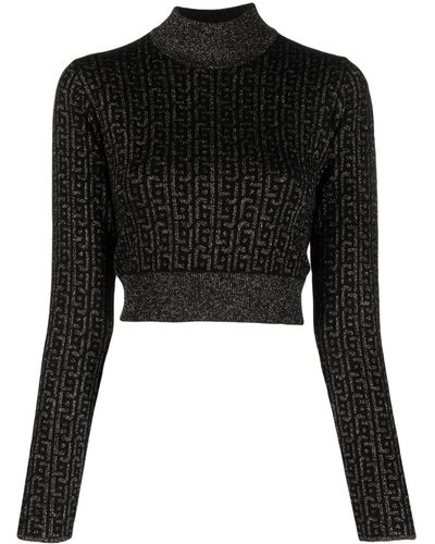 Liu Jo Metallic-threading Knitted Crop Top - Black