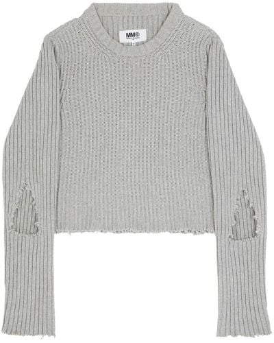 MM6 by Maison Martin Margiela Pull nervuré à découpes - Gris