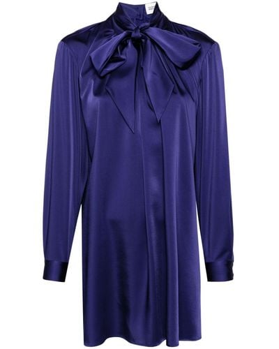 Claudie Pierlot Kleid aus Satin mit Schleifenkragen - Blau