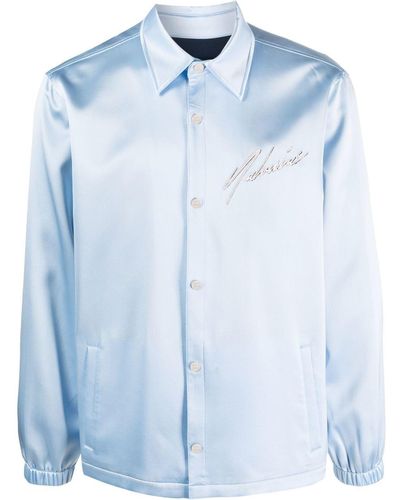 NAHMIAS Embroidered Stretch-silk Shirt Jacket - Blue
