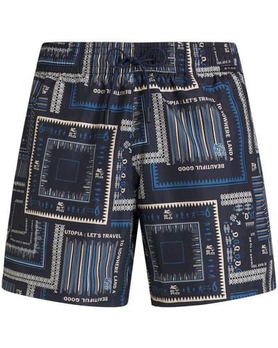 Etro Navy Swim Shorts With Pochette Print - Blue