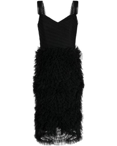 Marchesa Sprinkled Tulle Midi Dress - Black