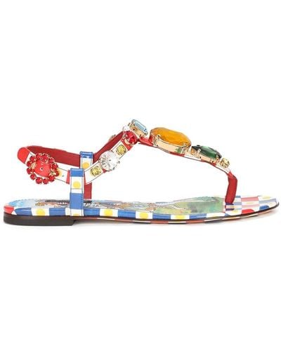 Dolce & Gabbana Crystal-embellished Flat Sandals - Red