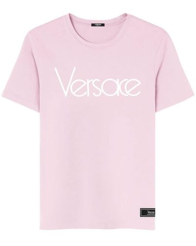 Versace T-shirt en coton à logo imprimé - Rose