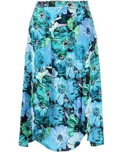 Stella McCartney Floral Silk Midi Skirt - Blue