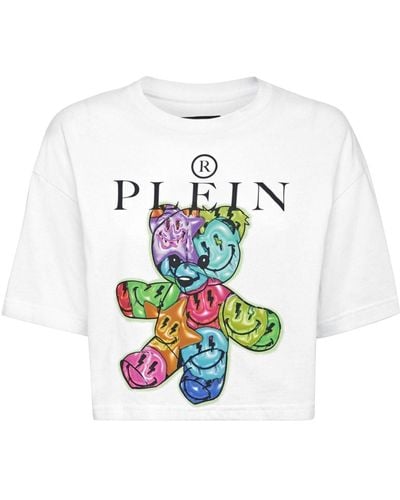 Philipp Plein Cropped-T-Shirt mit Print - Weiß