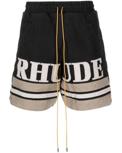 Rhude Pantalones cortos con logo bordado - Negro